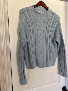 J. Crew Pale Blue Cable-Knit Crewneck Sweater